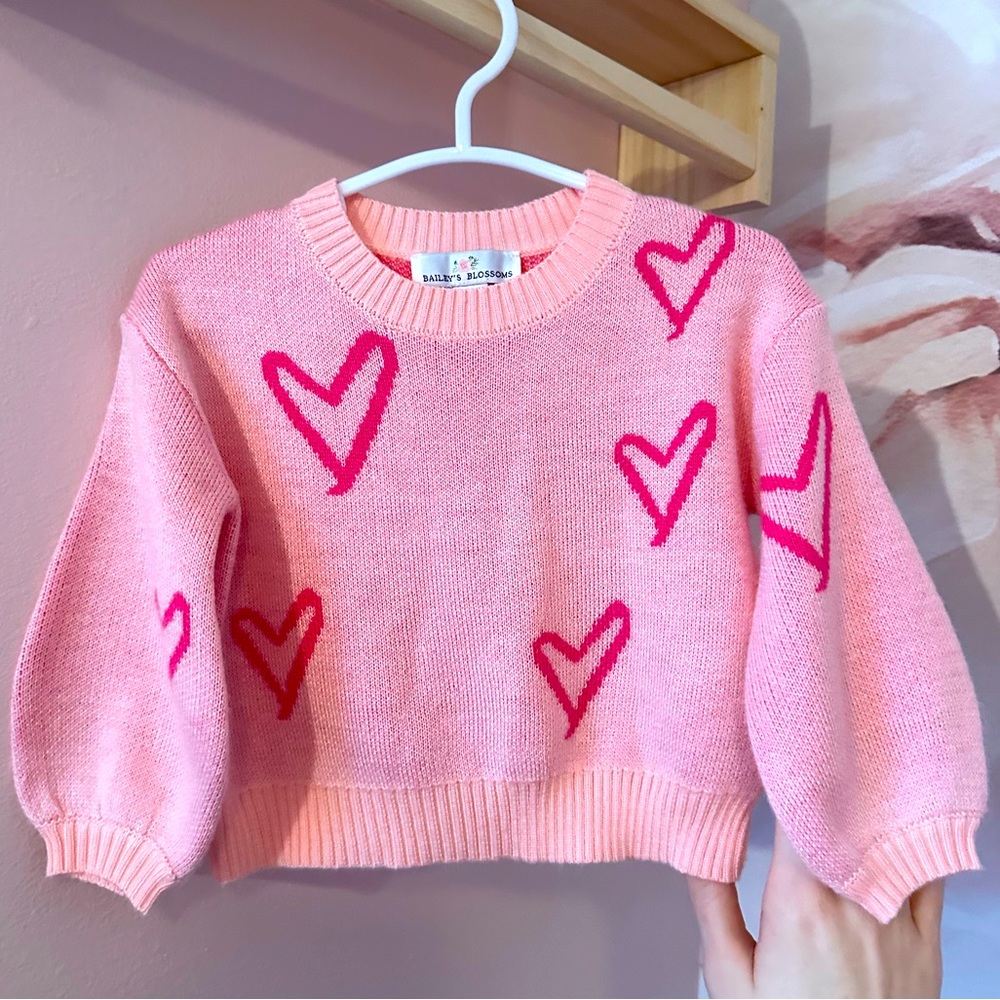 Bailey’s Blossoms | Pink Hearts Puff Sleeve Sweater (3-6 months)